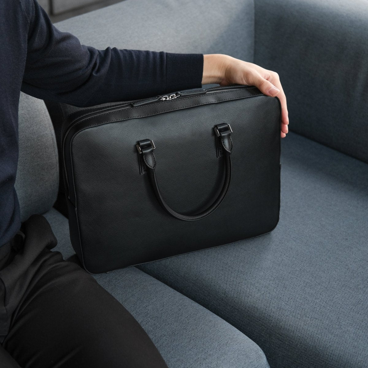 Italian Saffiano Leather Briefcase - aucentic