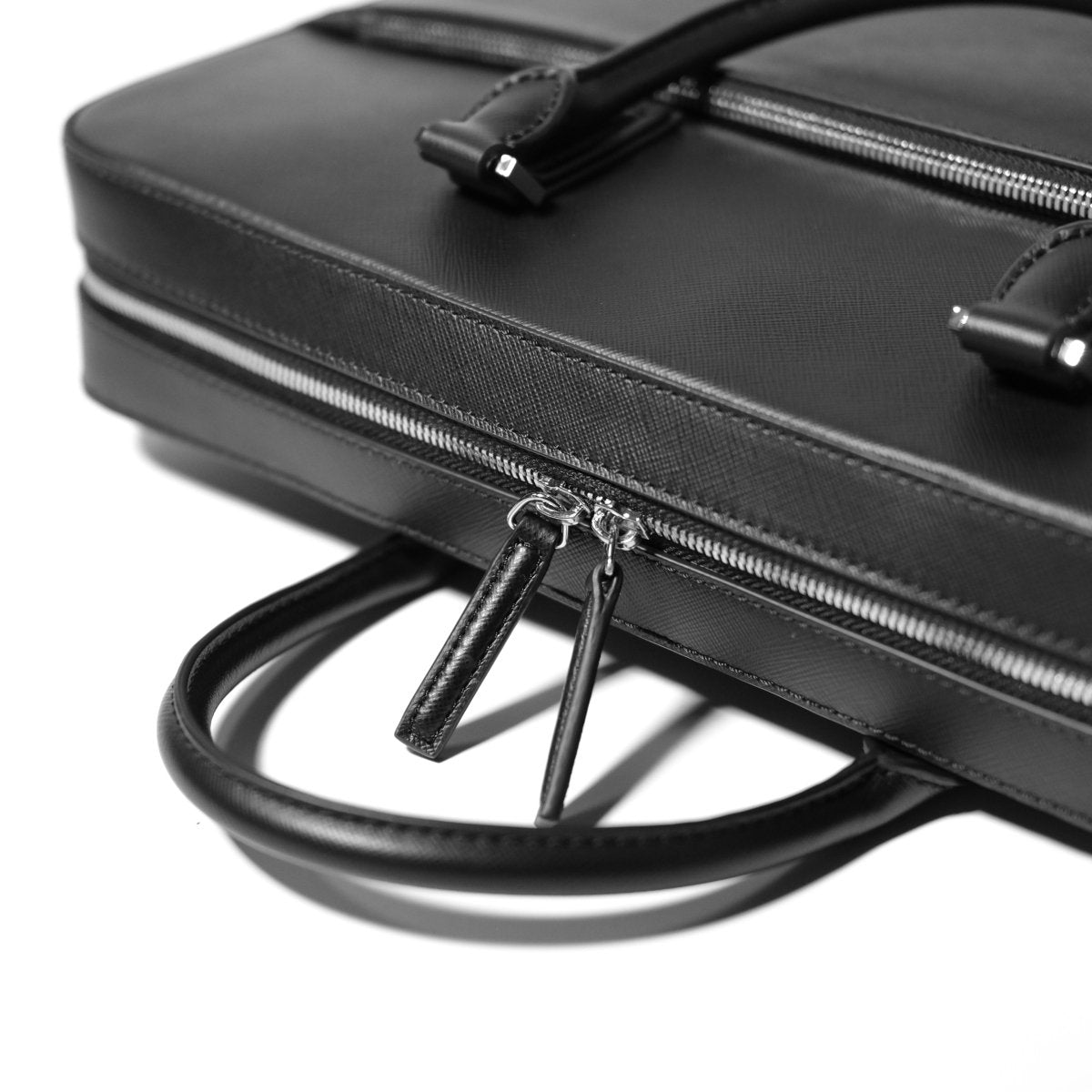 Italian Saffiano Leather Briefcase(Front - zip) - aucentic
