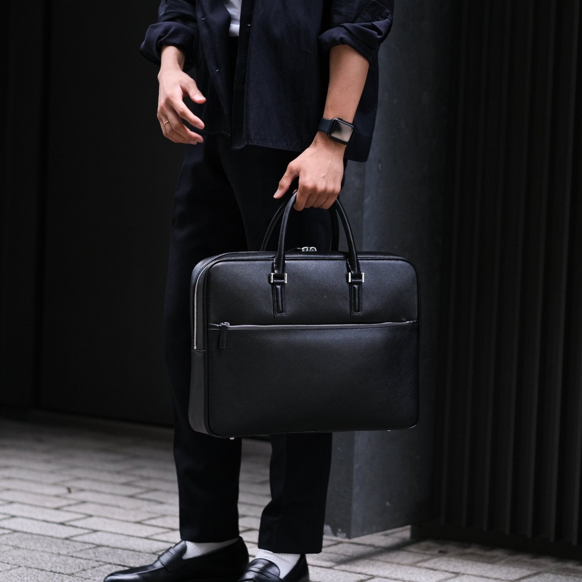 Italian Saffiano Leather Briefcase(Front-zip) - aucentic