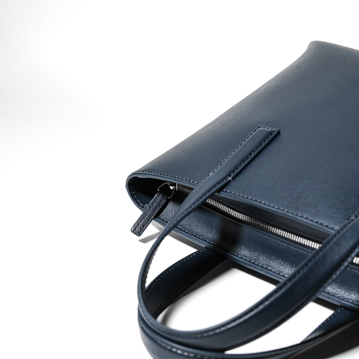 Italian Saffiano Leather Small Tote (Navy) - aucentic