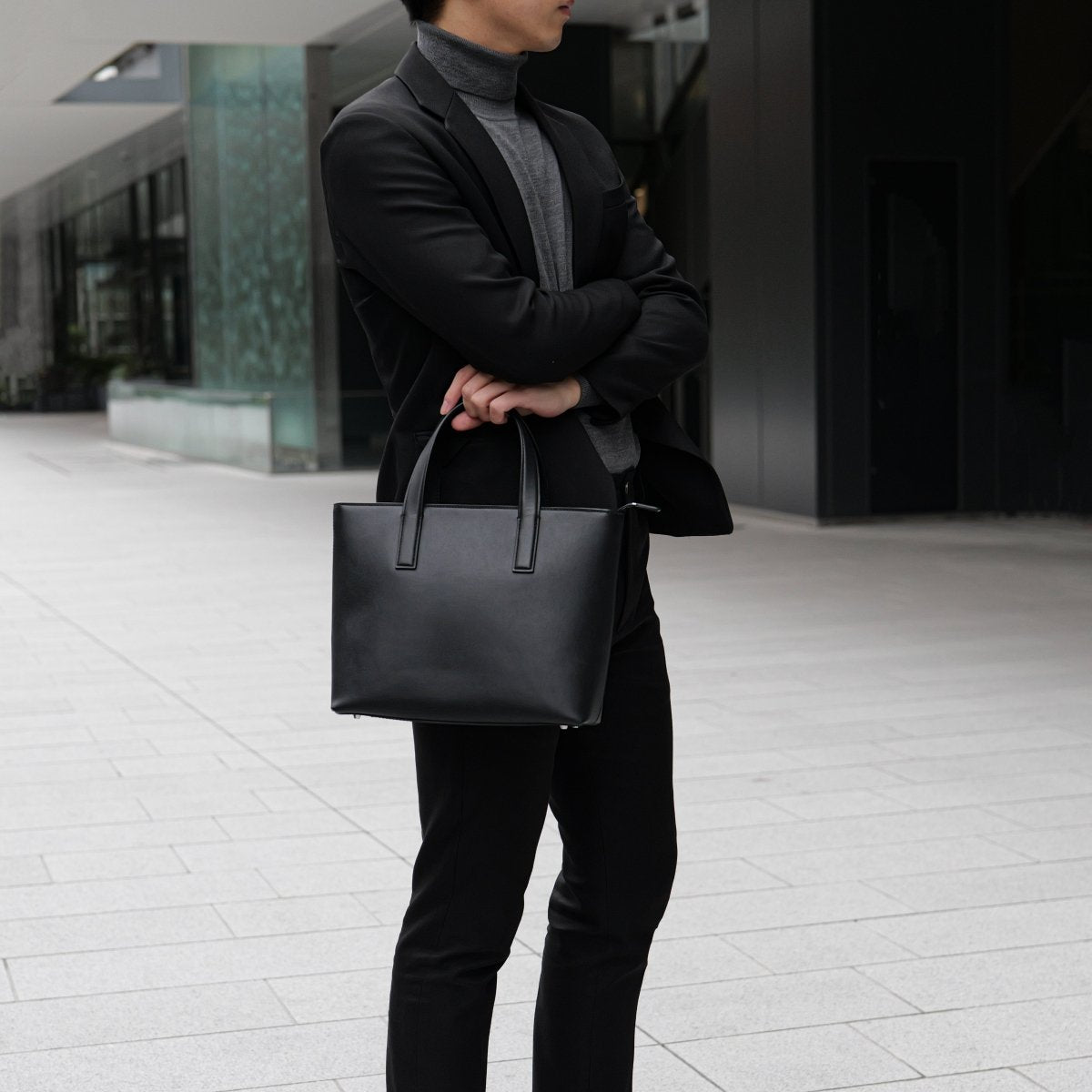 Italian Saffiano Leather Small Tote (Navy) - aucentic