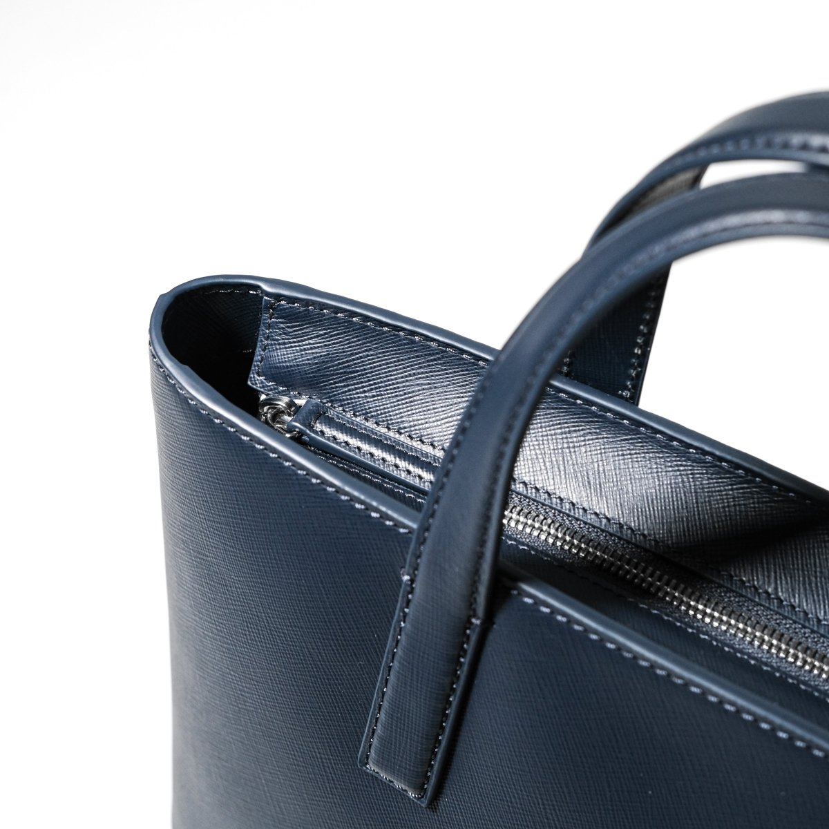 Italian Saffiano Leather Small Tote (Navy) - aucentic