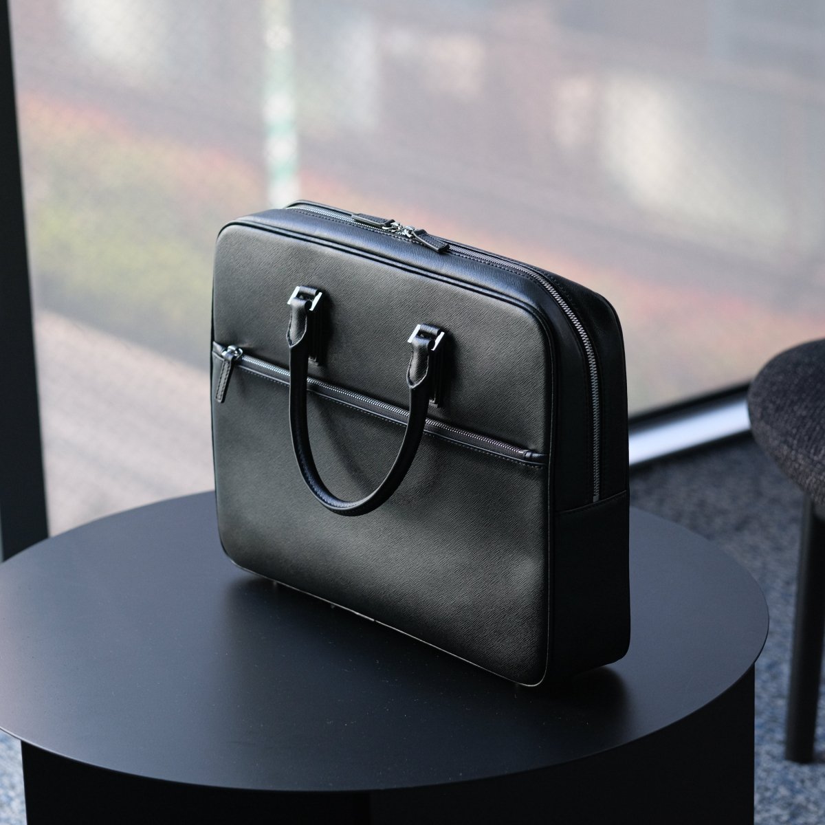 Italian Saffiano Leather Briefcase(Front-zip) - aucentic