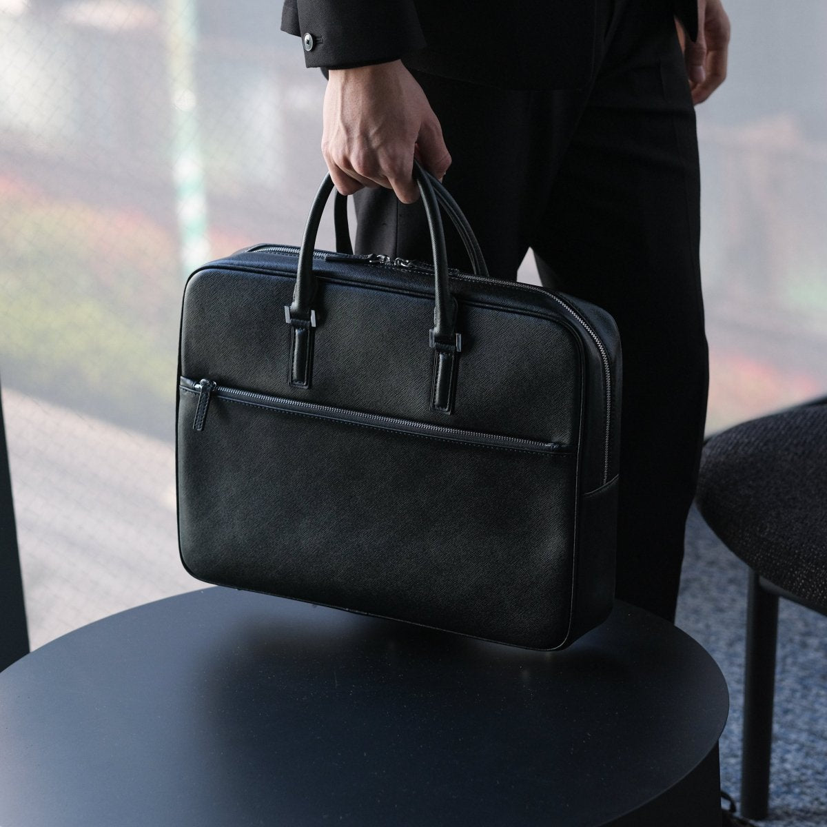 Italian Saffiano Leather Briefcase(Front-zip) - aucentic