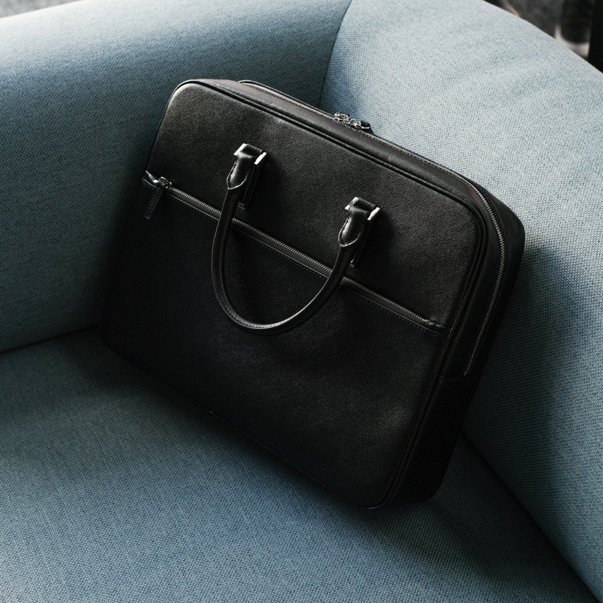 Italian Saffiano Leather Briefcase(Front-zip) - aucentic