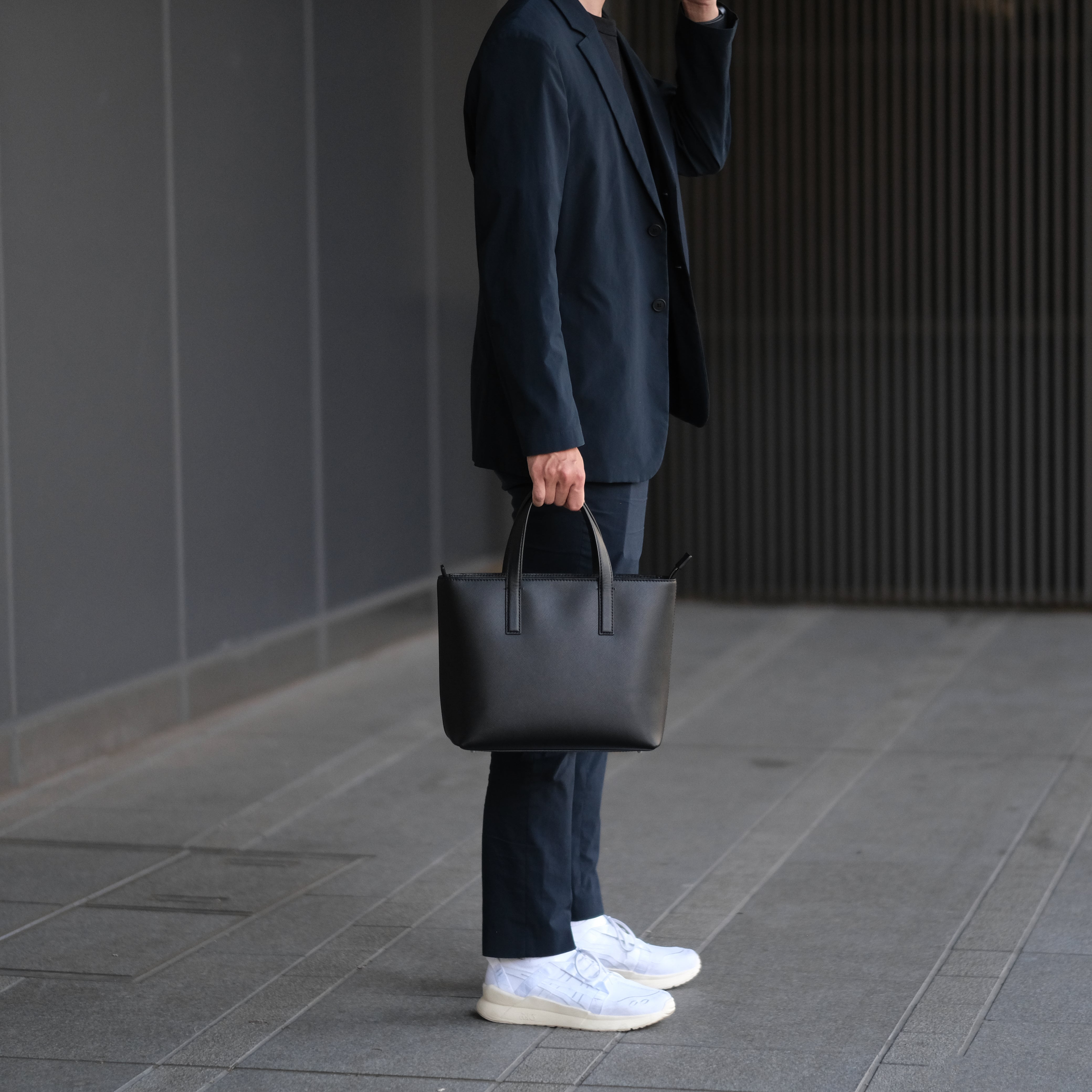 Italian Saffiano Leather Small Tote (Black)