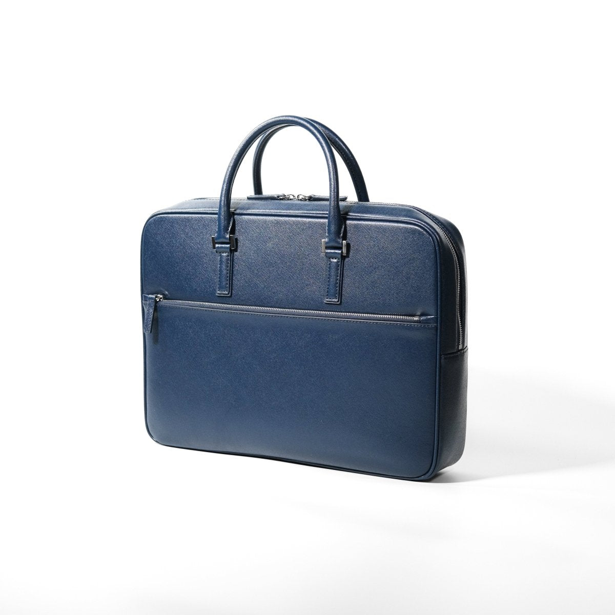 Italian Saffiano Leather Briefcase- Navy (Front-zip)