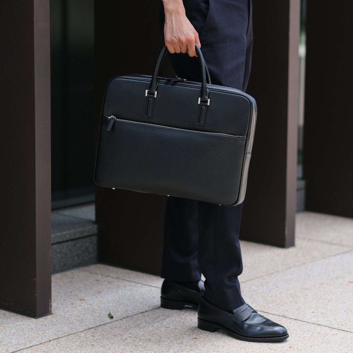 Italian Saffiano Leather Briefcase(Front-zip)