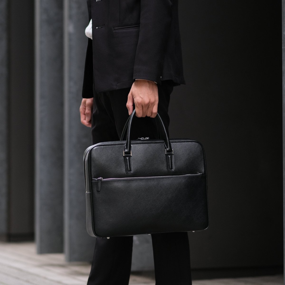 Italian Saffiano Leather Briefcase(Front-zip)