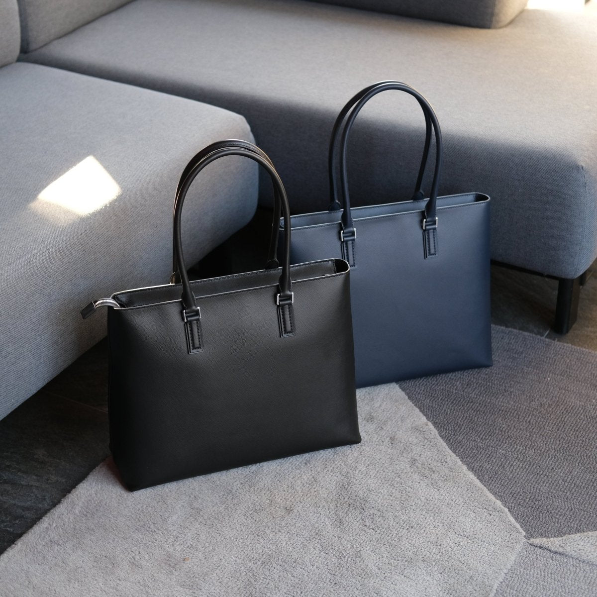 Italian Saffiano Leather Tote (Navy) - aucentic