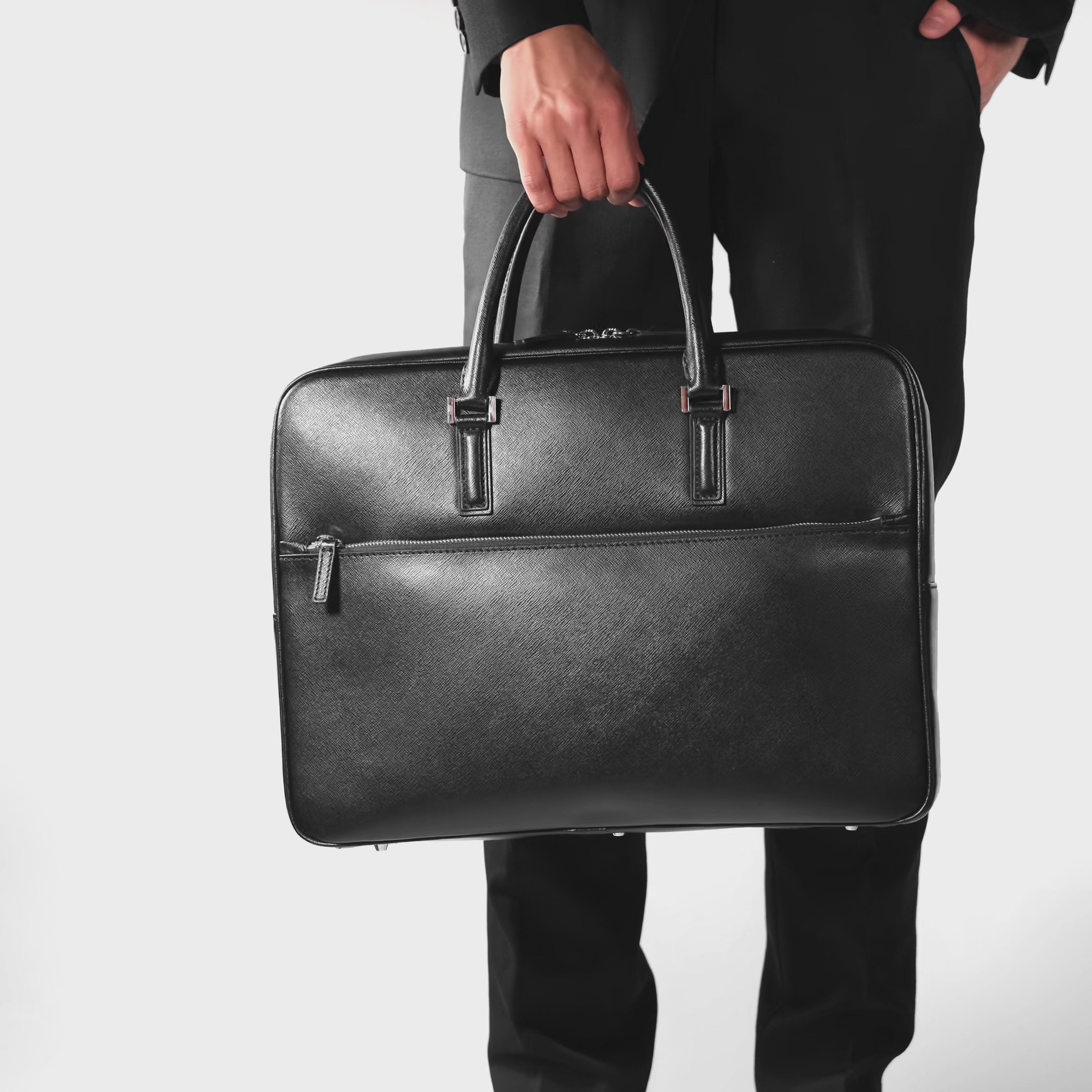 Italian Saffiano Leather Briefcase(Front-zip)