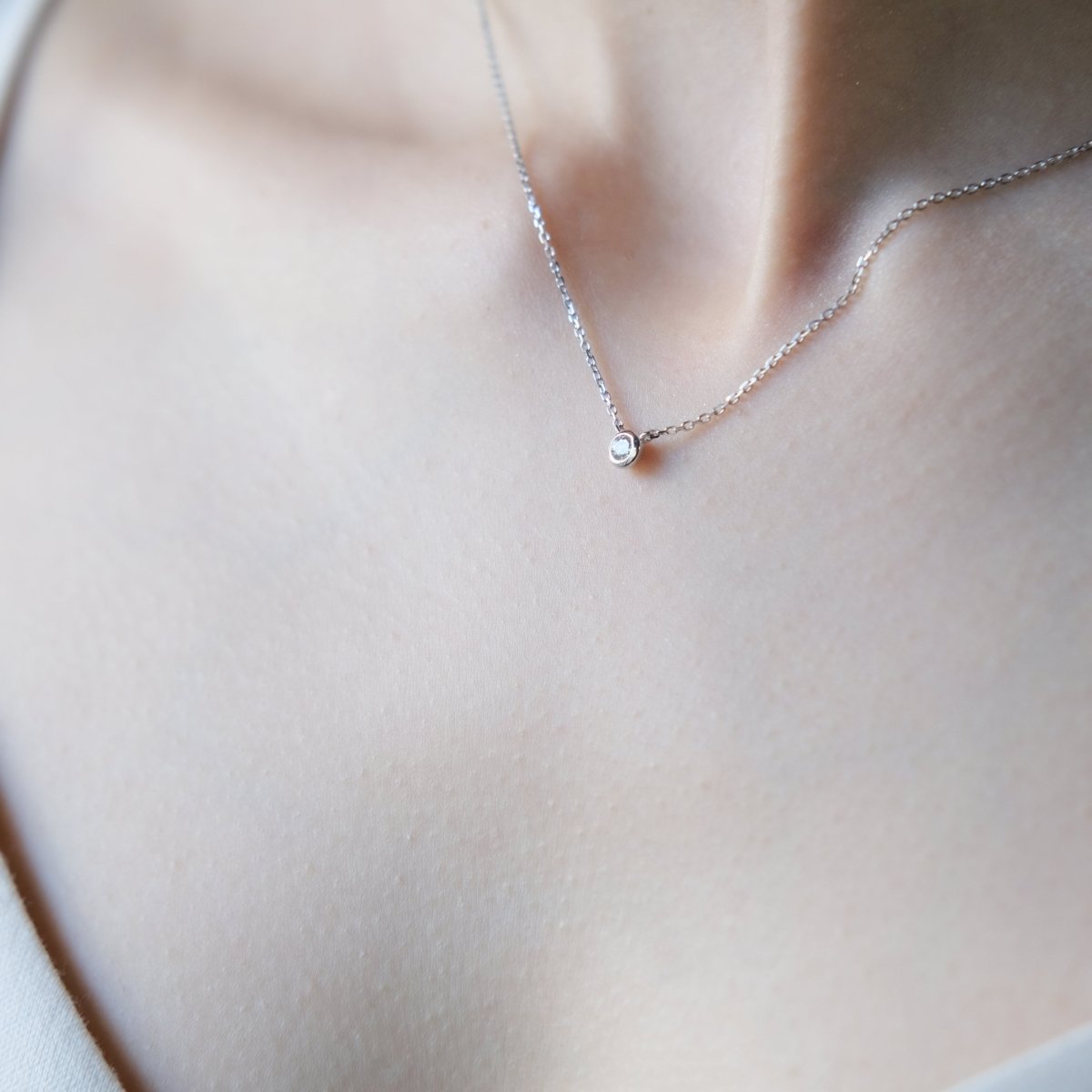 18K 0.1ct Bezel Lab Grown Diamond Necklace (WG) - aucentic